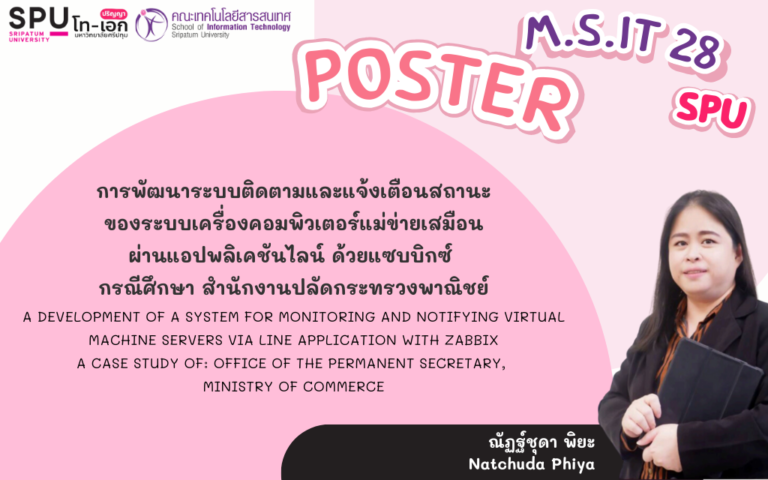 สรุปงานวิจัยฉบับภาพ: การพัฒนาระบบติดตามและแจ้งเตือนสถานะของระบบเครื่องคอมพิวเตอร์แม่ข่ายเสมือน ผ่านแอปพลิเคชันไลน์ ด้วยแซบบิกซ์ กรณีศึกษา สำนักงานปลัดกระทรวงพาณิชย์