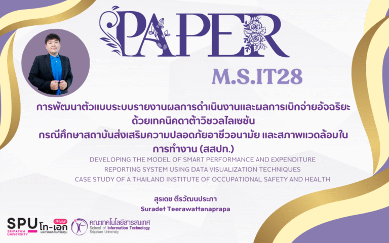 บทความวิชาการ การพัฒนาตัวแบบระบบรายงานผลการดำเนินงานและผลการเบิกจ่ายอัจฉริยะด้วยเทคนิคดาต้าวิชวลไลเซชัน กรณีศึกษาสถาบันส่งเสริมความปลอดภัยอาชีวอนามัย และสภาพแวดล้อมในการทำงาน (สสปท.)