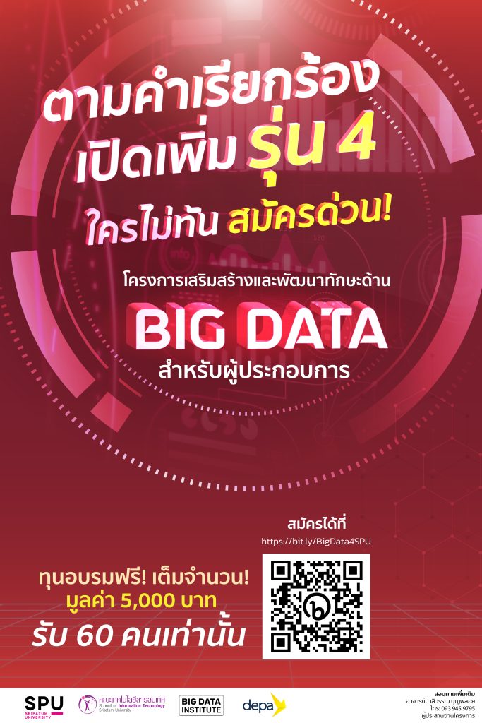 Big Data สำหรับผู้ประกอบการ 15 ตามคำเรียกร้อง เปิดเพิ่มรุ่น 4 หลักสูตร Big Data สำหรับผู้ประกอบการ