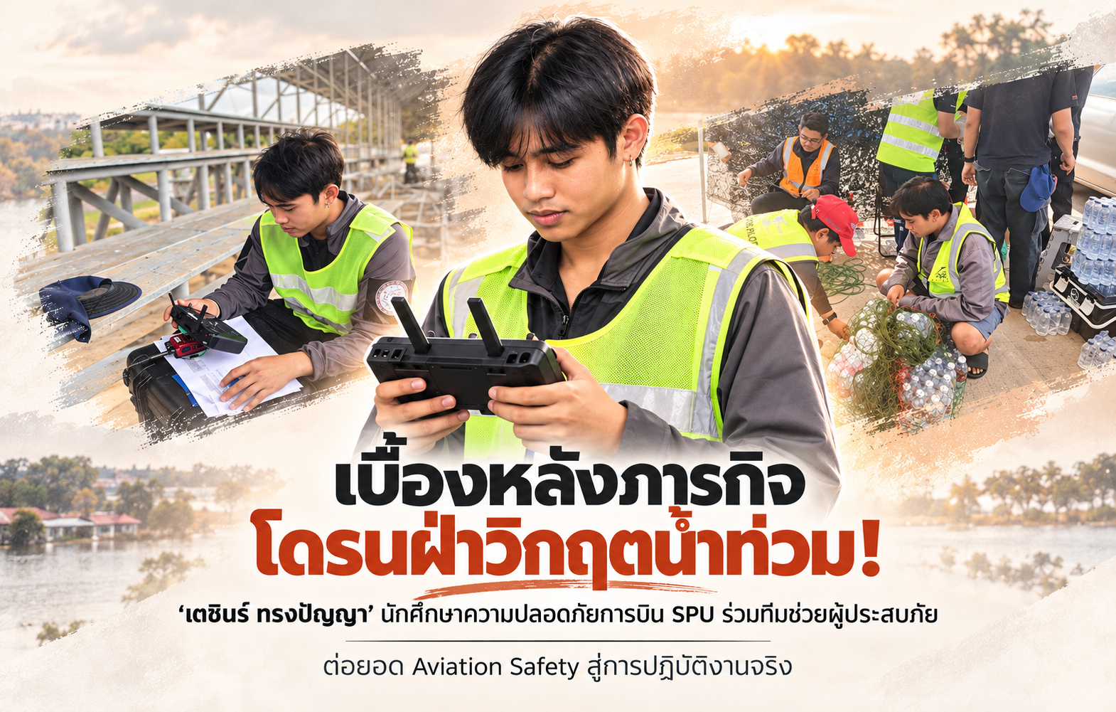 เบื้องหลังภารกิจโดรนฝ่าวิกฤตน้ำท่วม! ‘เตชินร์ ทรงปัญญา’ นักศึกษาความปลอดภัยการบิน SPU ร่วมทีมช่วยผู้ประสบภัย ต่อยอด Aviation Safety สู่การปฏิบัติงานจริง