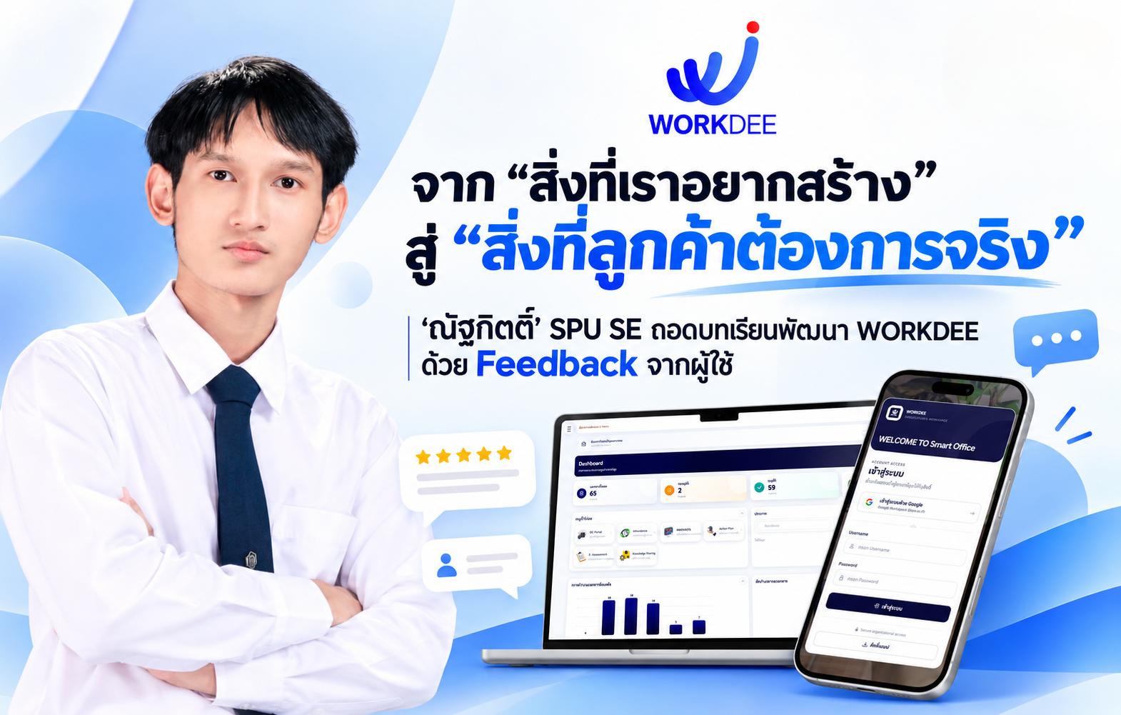 ‘จากสิ่งที่เราอยากสร้าง’ สู่ ‘สิ่งที่ลูกค้าต้องการจริง’ ‘ณัฐกิตติ์’ คณะการสร้างเจ้าของธุรกิจ SPU ถอดบทเรียนพัฒนา WORKDEE ด้วย Feedback จากผู้ใช้